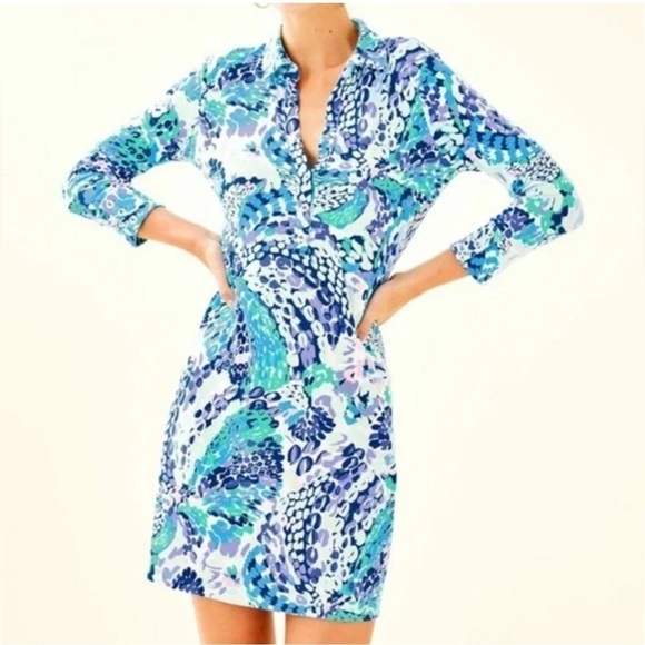 Lilly Pulitzer Dresses & Skirts - LILLY PULITZER Ansley oasis wave dress woman turquoise 50+ colorful designer XXS